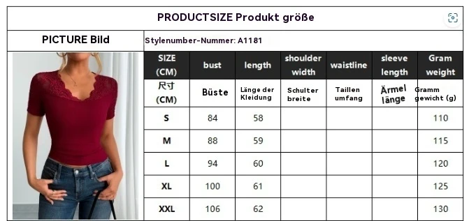 Ausschnitt Manschetten Spleißen Spitze Spitze Kurze Ärmel