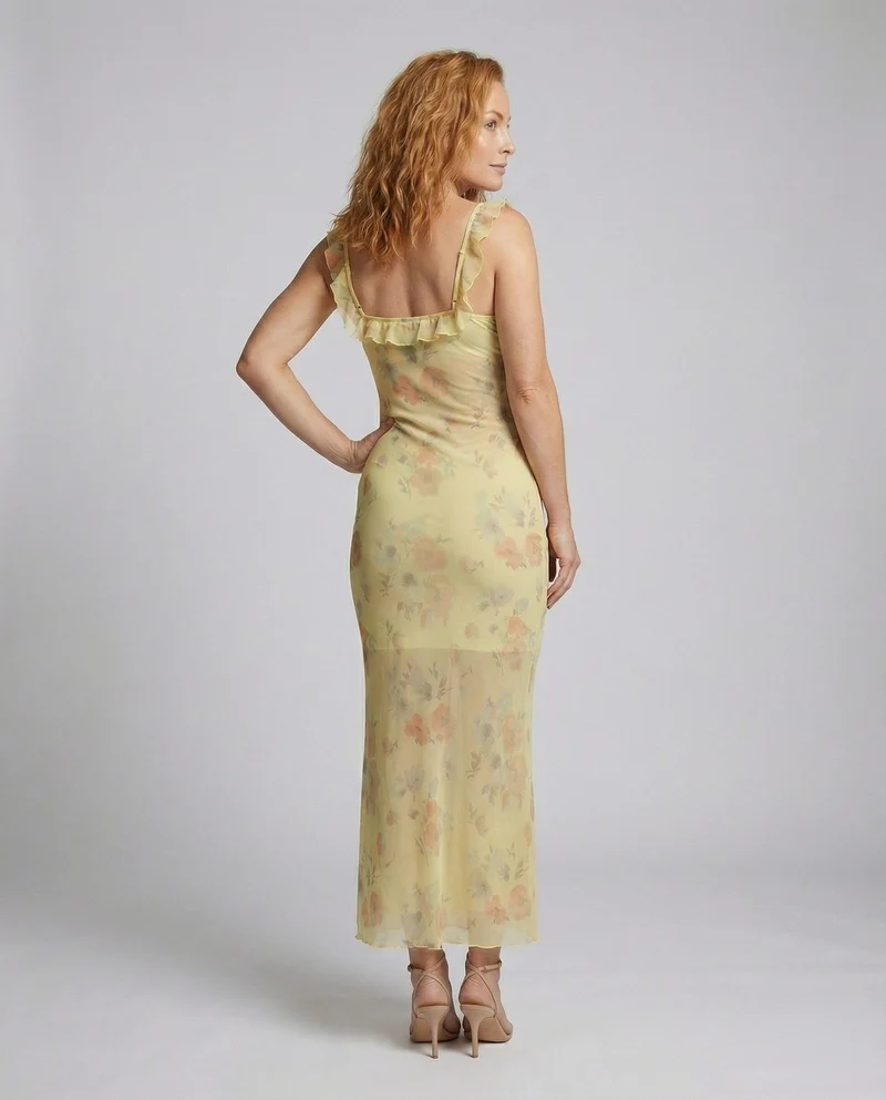 Damen figurbetontes Chiffon-Sommerkleid mit Rüschenträgern