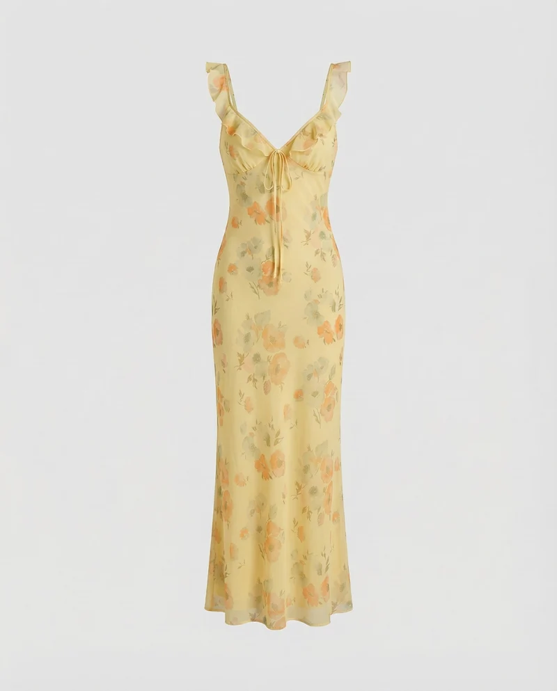 Damen figurbetontes Chiffon-Sommerkleid mit Rüschenträgern