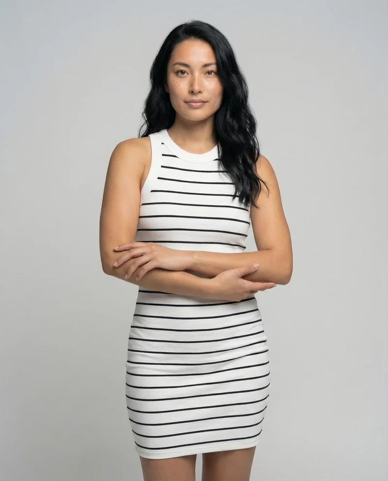 Damen Ripp-Neckholder-Minikleid in figurbetonter Passform