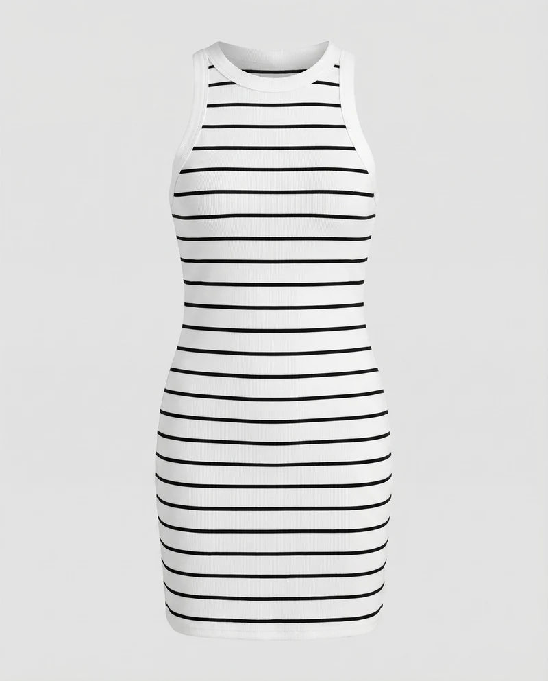 Damen Ripp-Neckholder-Minikleid in figurbetonter Passform
