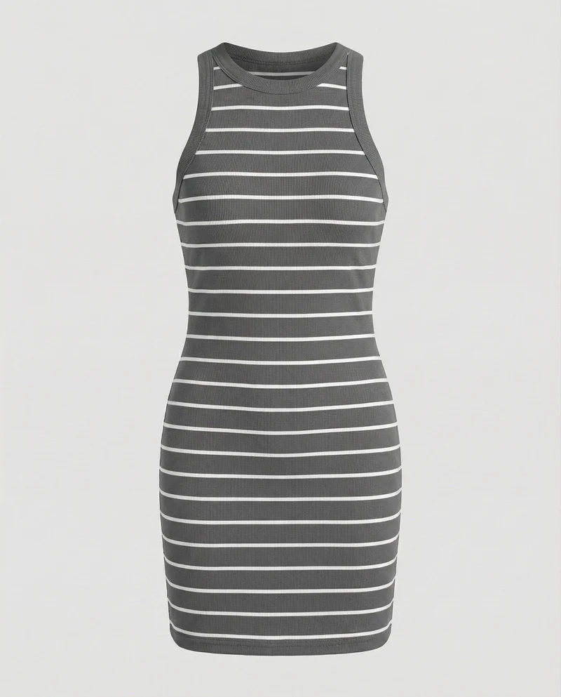 Damen Ripp-Neckholder-Minikleid in figurbetonter Passform