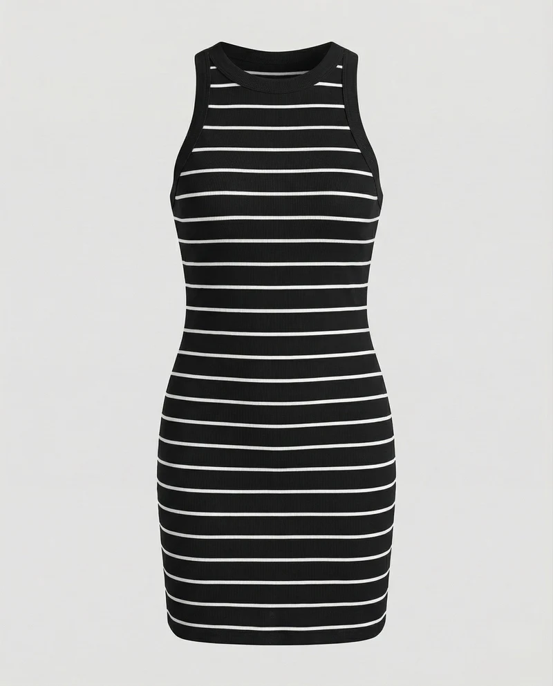 Damen Ripp-Neckholder-Minikleid in figurbetonter Passform