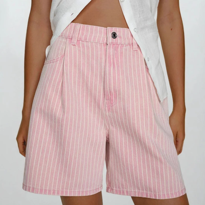 Damen Hoch taillierte Stoff-Shorts im modischen Streifen-Design