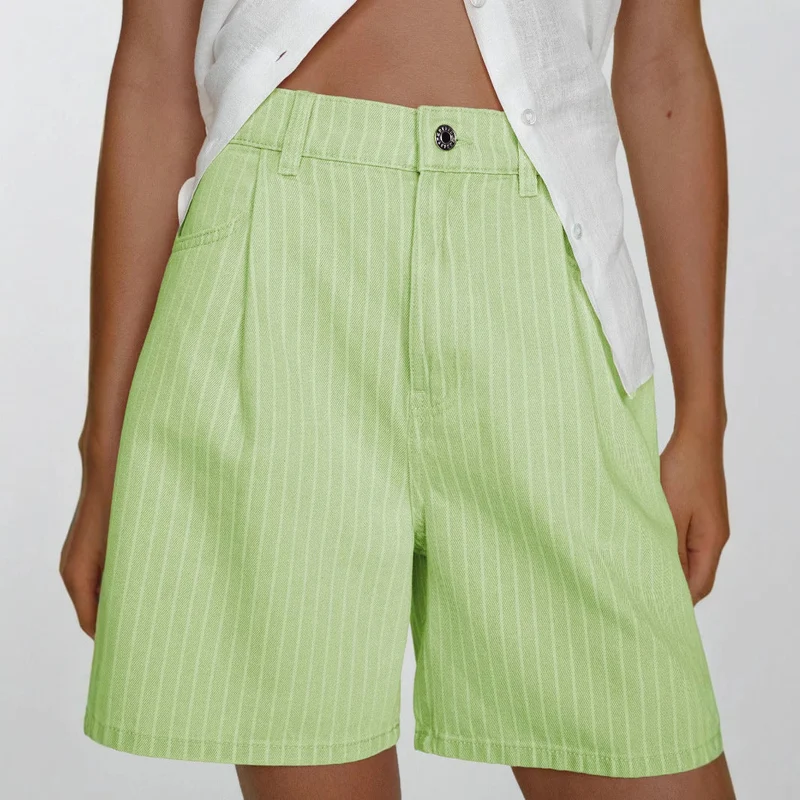Damen Hoch taillierte Stoff-Shorts im modischen Streifen-Design