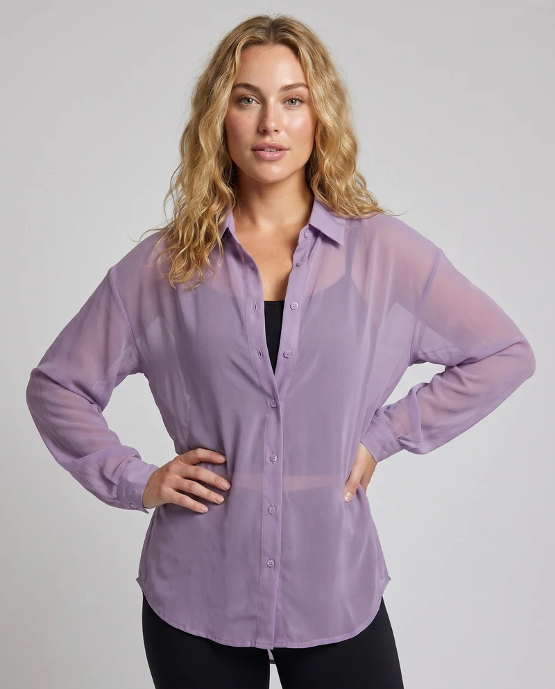 Damen Transparente Bluse mit elegantem Schnitt und unterlegtem Top