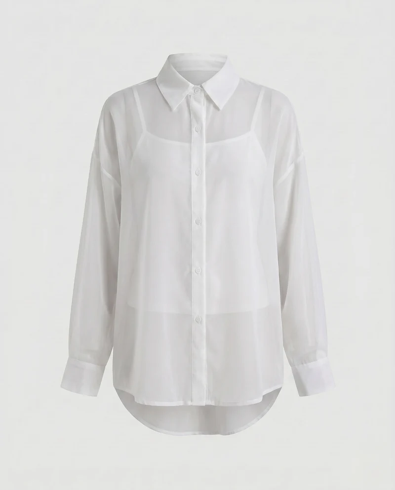 Damen Transparente Bluse mit elegantem Schnitt und unterlegtem Top
