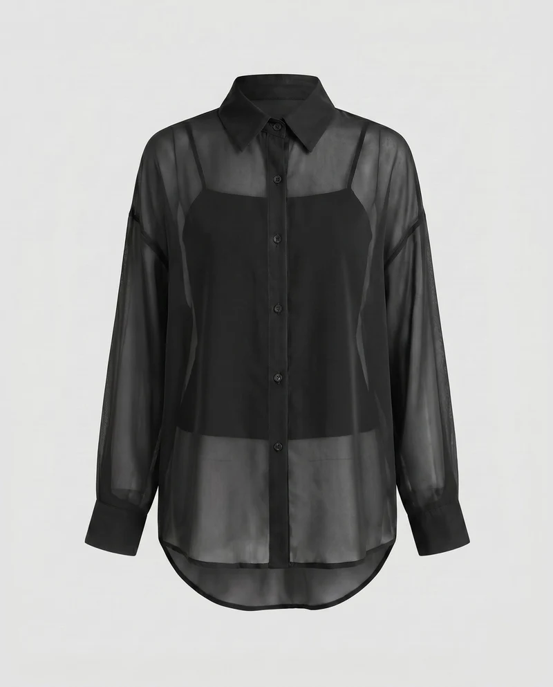 Damen Transparente Bluse mit elegantem Schnitt und unterlegtem Top