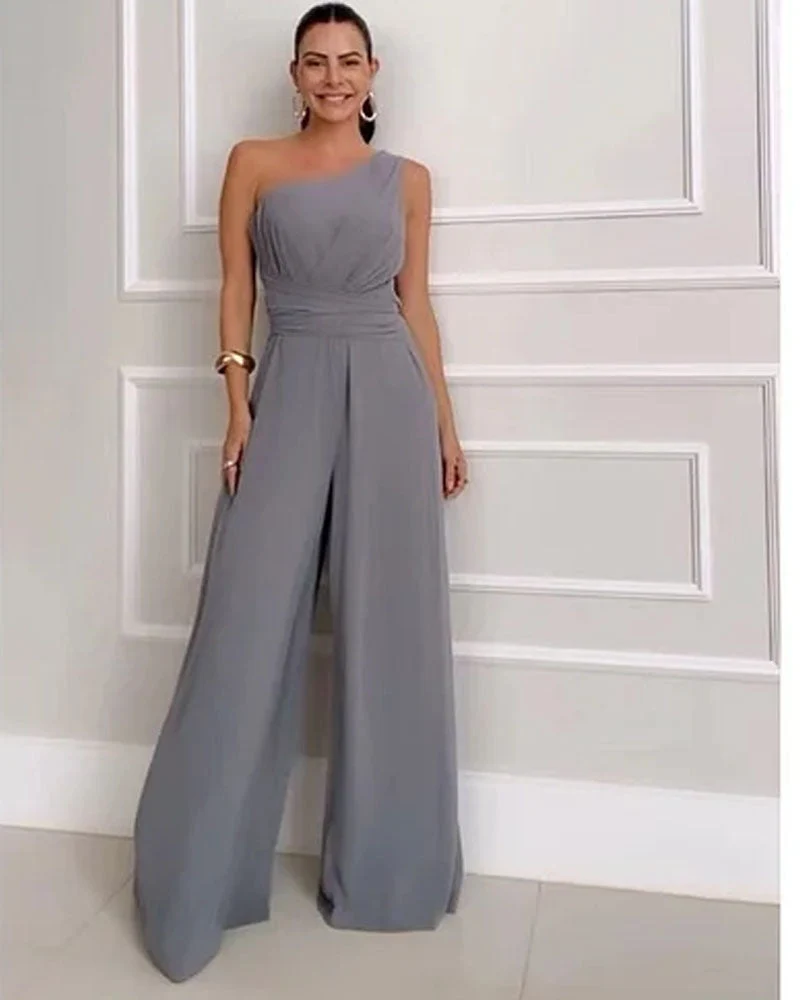 Damen Jumpsuit mit asymmetrischem Oberteil und elegantem Weitbein-Design