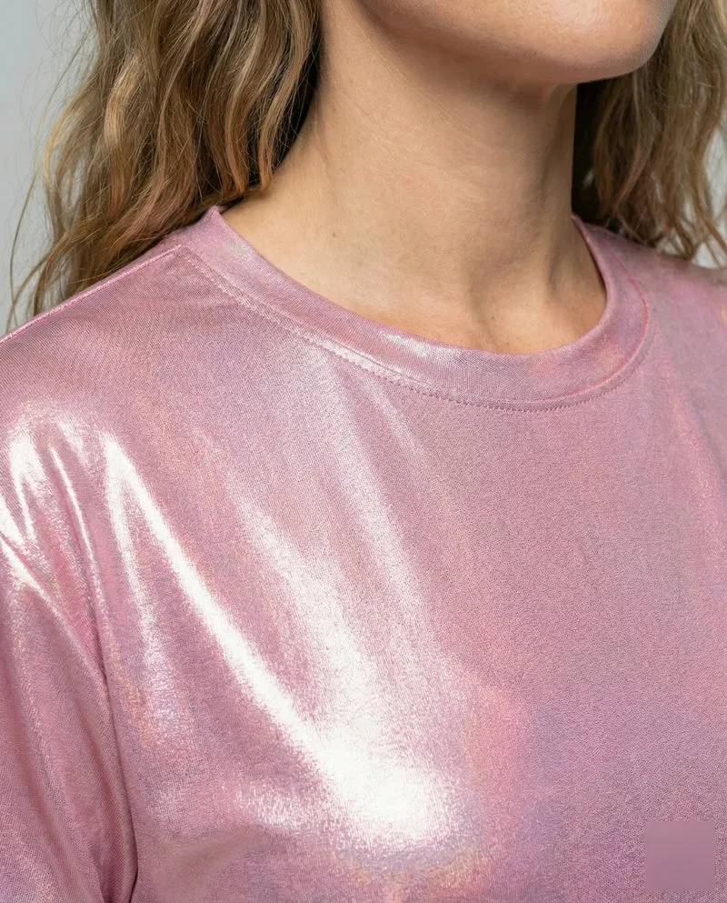 Damen nan holografisches Metallic-T-Shirt mit Rundhalsausschnitt und leichtem Stretch