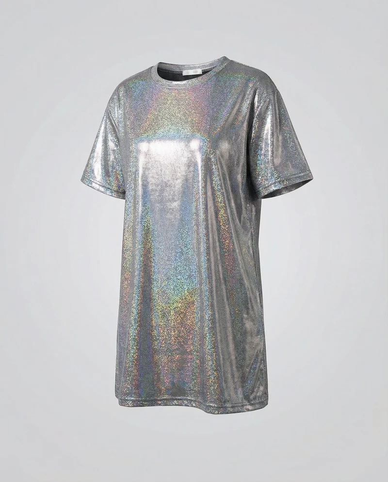 Damen nan holografisches Metallic-T-Shirt mit Rundhalsausschnitt und leichtem Stretch