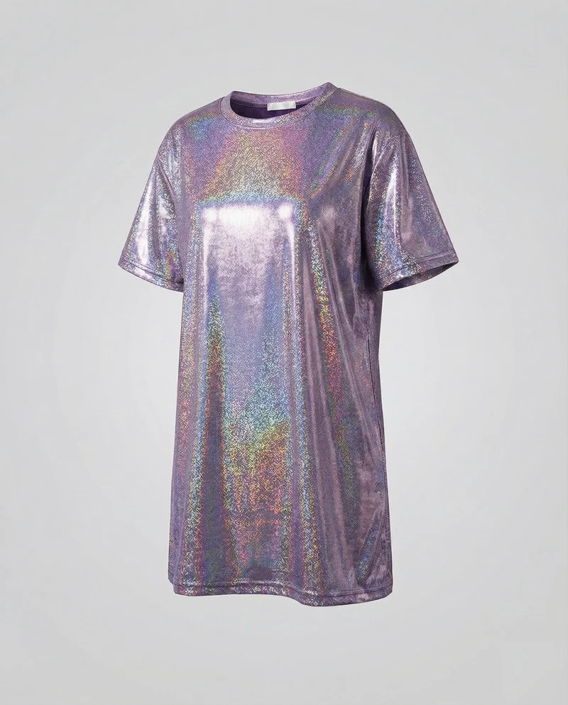 Damen nan holografisches Metallic-T-Shirt mit Rundhalsausschnitt und leichtem Stretch