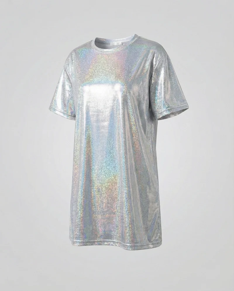 Damen nan holografisches Metallic-T-Shirt mit Rundhalsausschnitt und leichtem Stretch