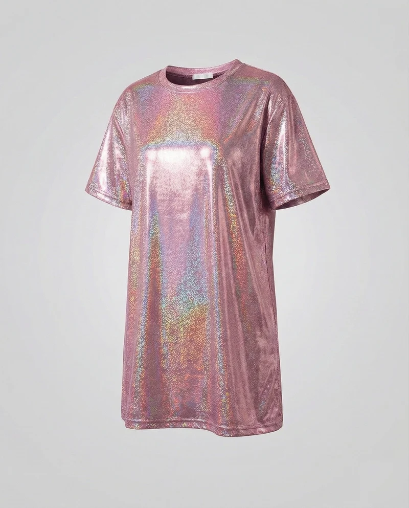 Damen nan holografisches Metallic-T-Shirt mit Rundhalsausschnitt und leichtem Stretch