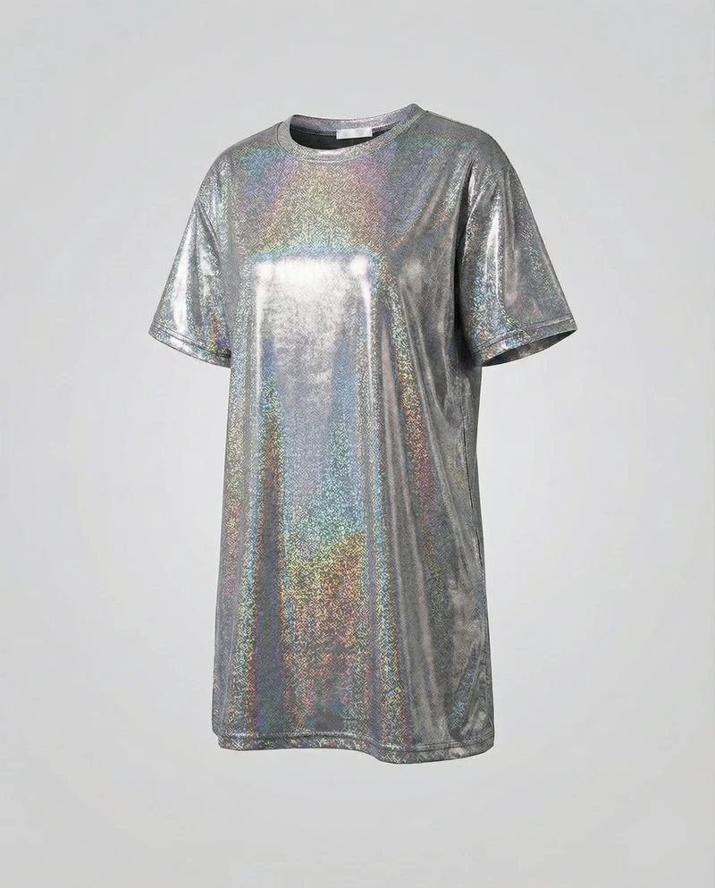 Damen nan holografisches Metallic-T-Shirt mit Rundhalsausschnitt und leichtem Stretch