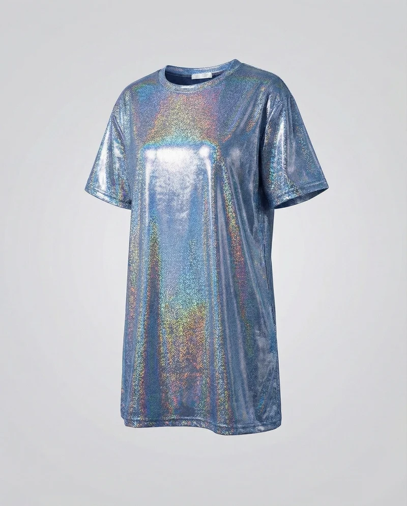 Damen nan holografisches Metallic-T-Shirt mit Rundhalsausschnitt und leichtem Stretch