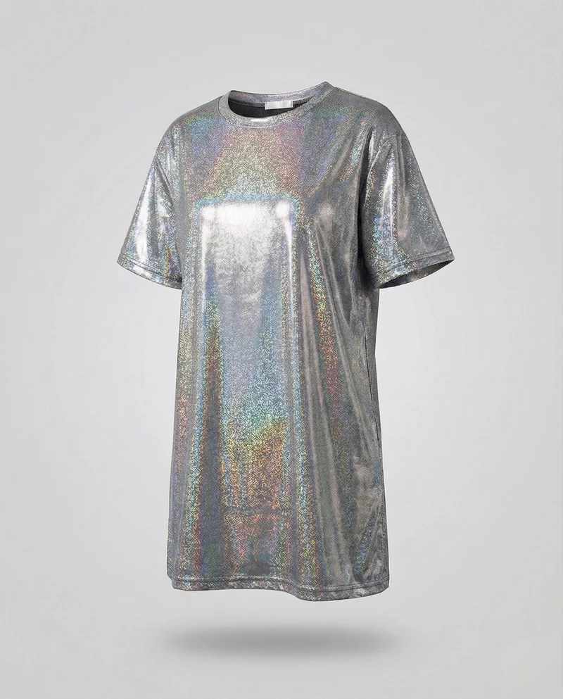 Damen nan holografisches Metallic-T-Shirt mit Rundhalsausschnitt und leichtem Stretch