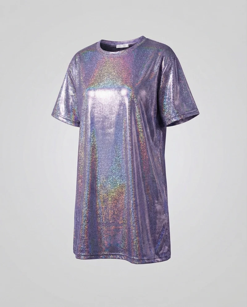 Damen nan holografisches Metallic-T-Shirt mit Rundhalsausschnitt und leichtem Stretch