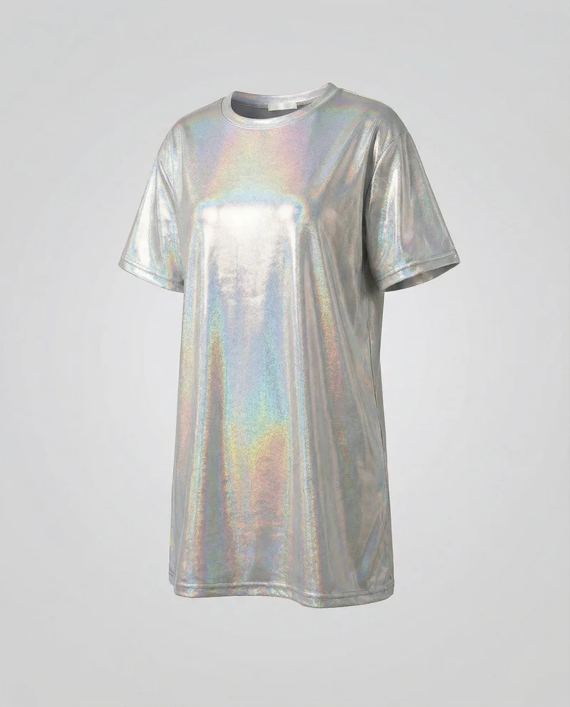 Damen nan holografisches Metallic-T-Shirt mit Rundhalsausschnitt und leichtem Stretch