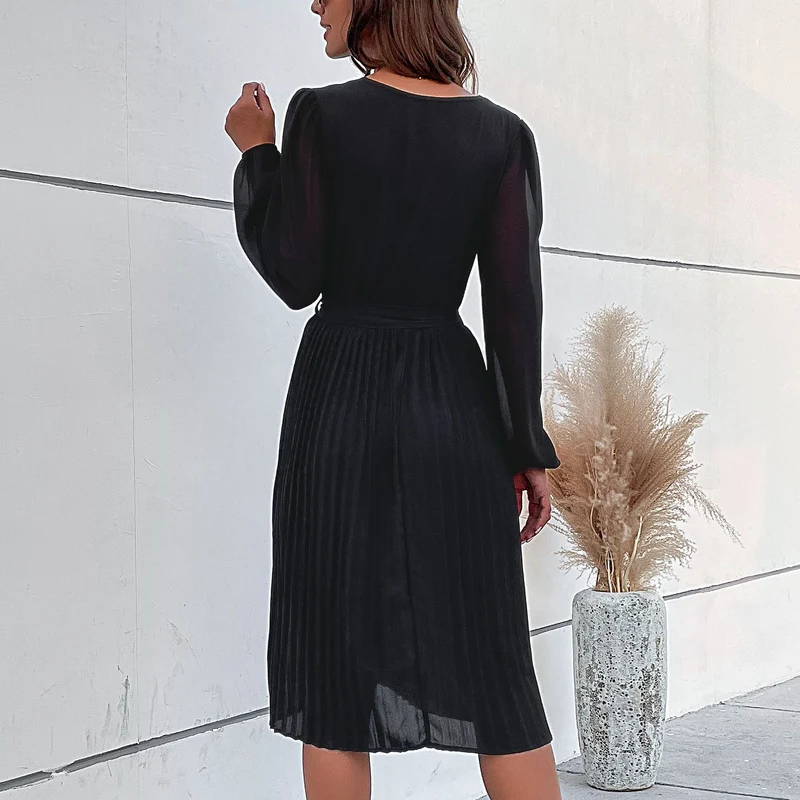 Damen Plissiertes Wickelkleid mit Gürtel