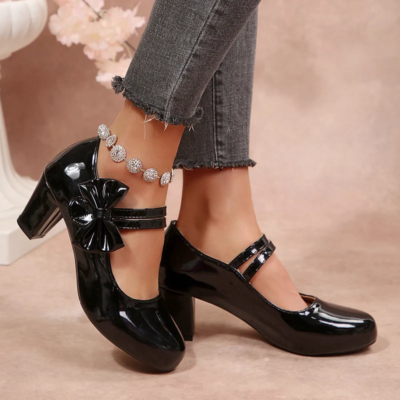 Damen elegante Lack-Pumps mit Schleifenverzierung Nord Taschen