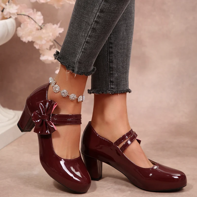 Damen elegante Lack-Pumps mit Schleifenverzierung Nord Taschen