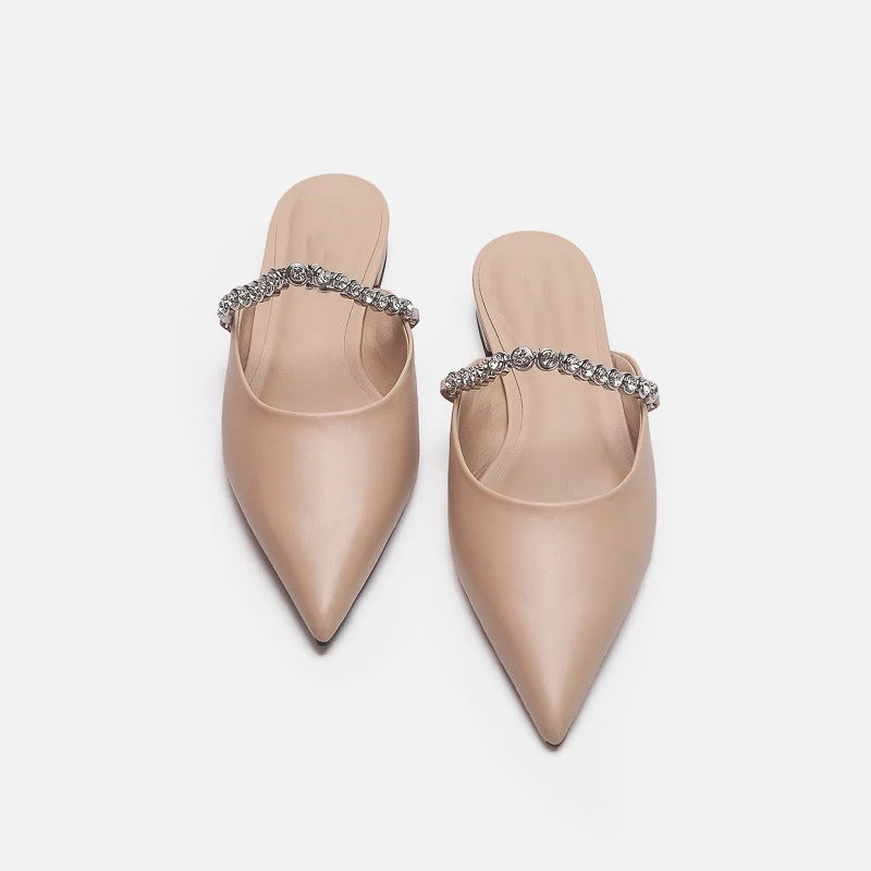 Damen elegante Pantoletten mit glitzerndem Riemen und spitz zulaufender Form