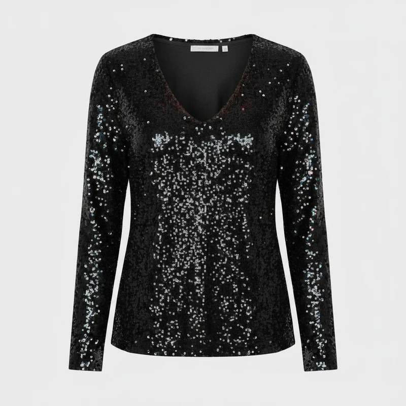 Glitzernde Party Eleganz V Ausschnitt Top Damen