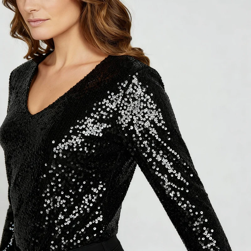 Glitzernde Party Eleganz V Ausschnitt Top Damen