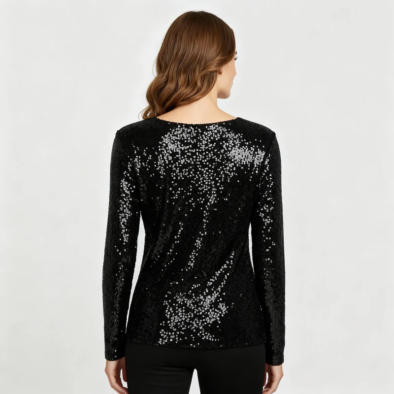 Glitzernde Party Eleganz V Ausschnitt Top Damen