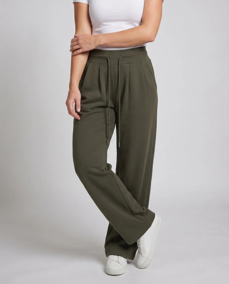 Damen nan weite Sweat-Palazzohose mit hohem Komfortbund, Kellerfalten und Kordelzug