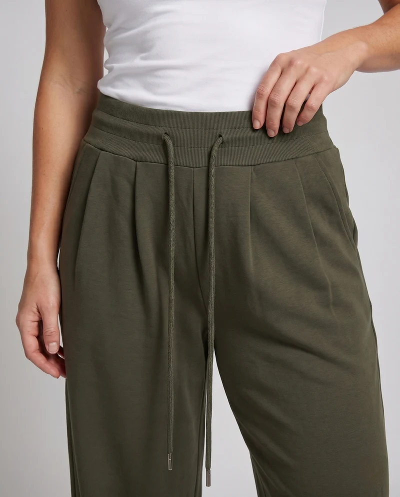 Damen nan weite Sweat-Palazzohose mit hohem Komfortbund, Kellerfalten und Kordelzug