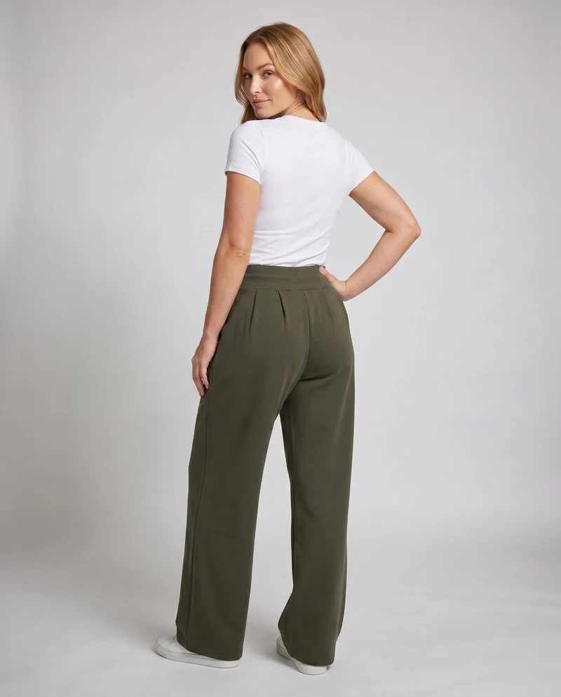Damen nan weite Sweat-Palazzohose mit hohem Komfortbund, Kellerfalten und Kordelzug