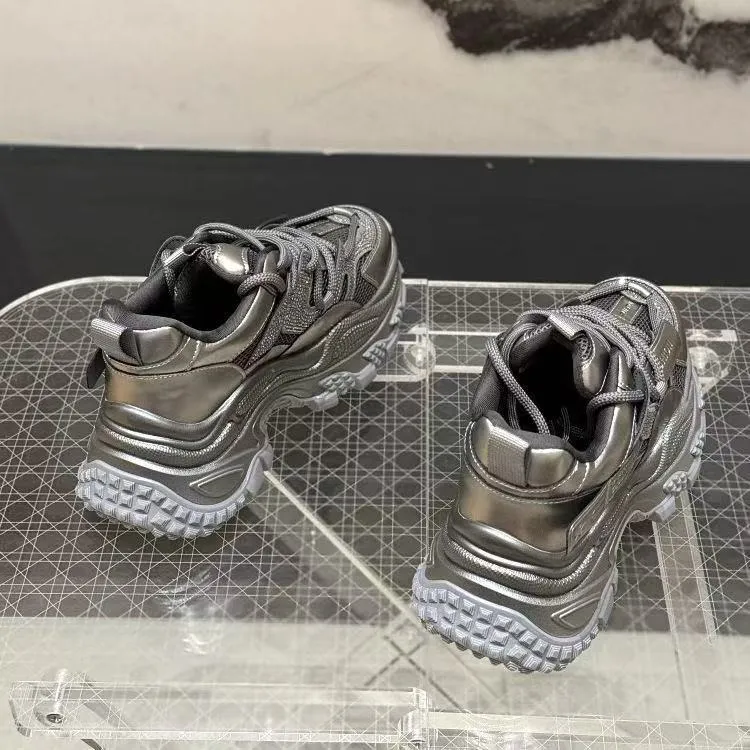Damen Sportliche Chunky Sneakers mit Glitzer-Elementen und verstärktem Profil