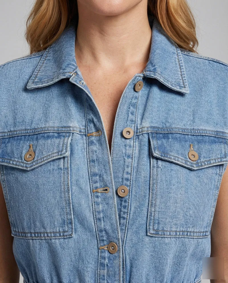 Damen Jeans Jumpsuit Weites Bein
