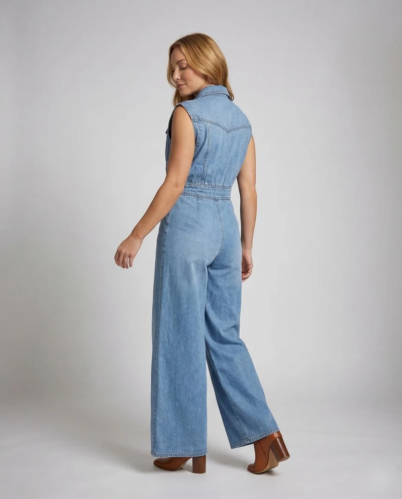 Damen Jeans Jumpsuit Weites Bein