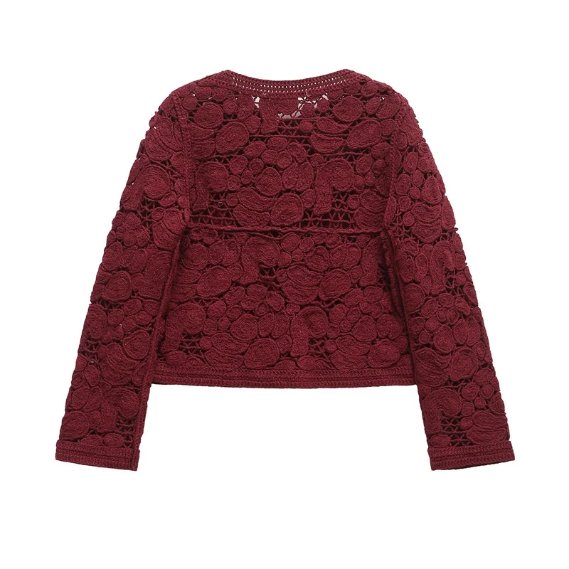 Damen Strickjacke Aus Feiner Spitze mit Dekorativen Knopfdetails und Eleganter Silhouette