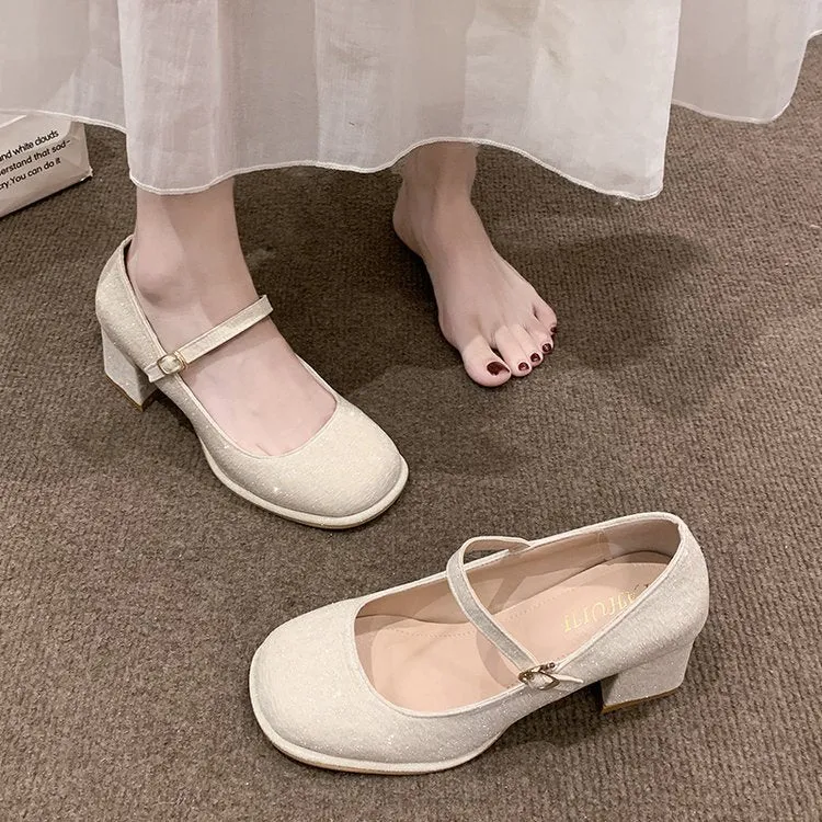 Damen elegante Mary Jane Pumps mit hochwertigem Stoff und komfortablem Blockabsatz