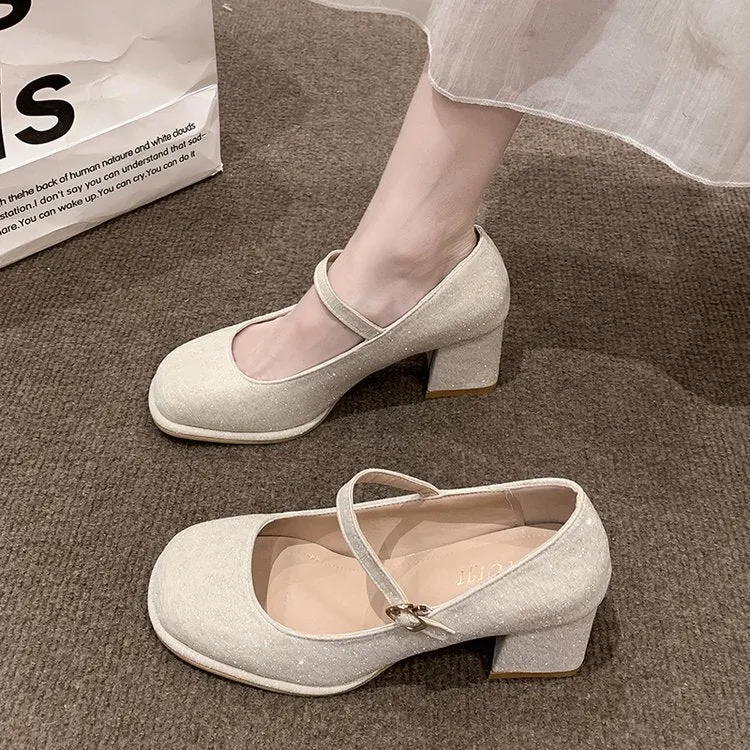 Damen elegante Mary Jane Pumps mit hochwertigem Stoff und komfortablem Blockabsatz