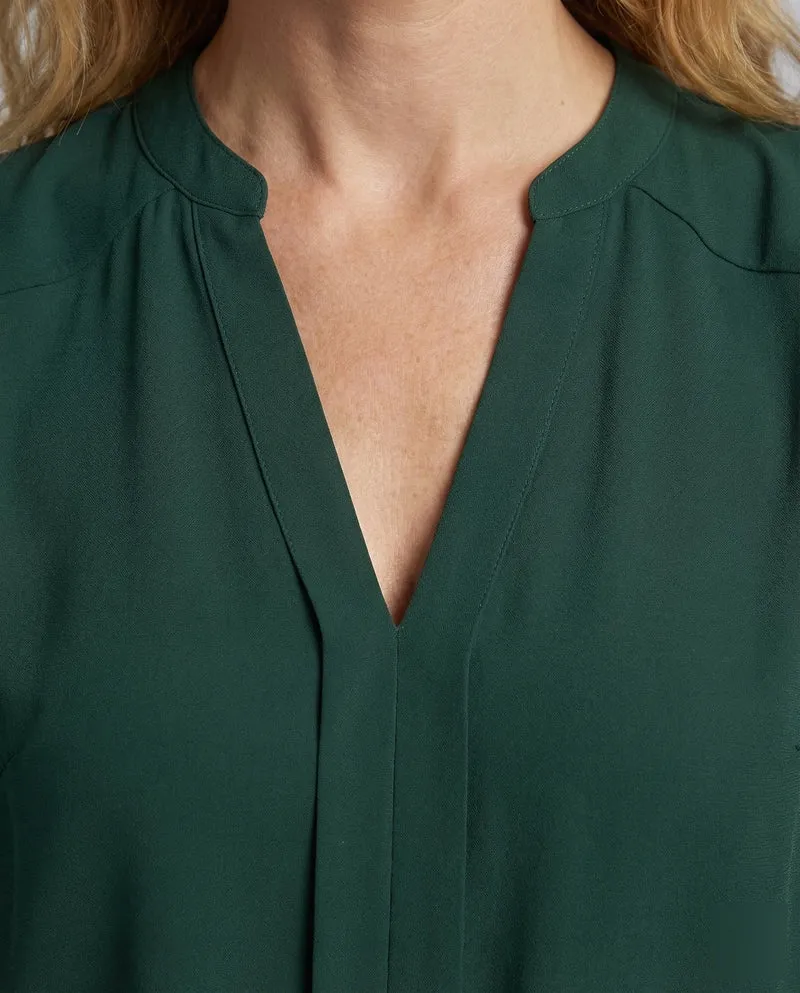 Damen V-Ausschnitt-Bluse Geraffte Puffärmel