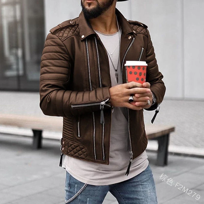 Herren Bikerjacke mit Steppungen und Reißverschlüssen