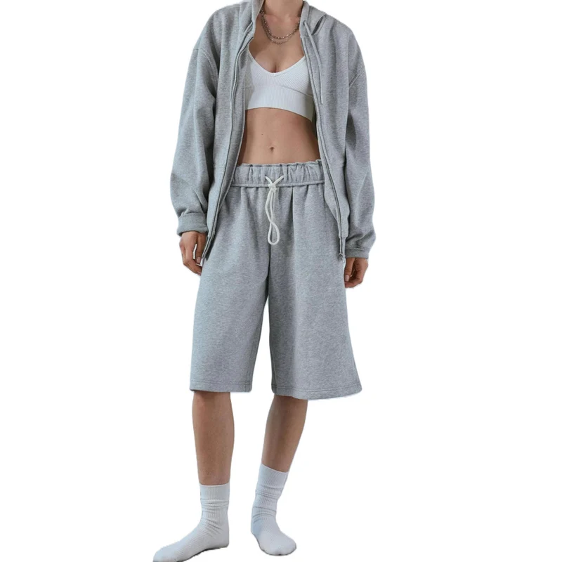 Damen Lässiges Sweatshirt und Shorts Set Nord Taschen