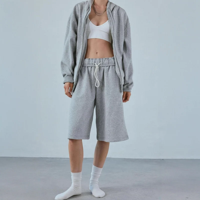 Damen Lässiges Sweatshirt und Shorts Set Nord Taschen
