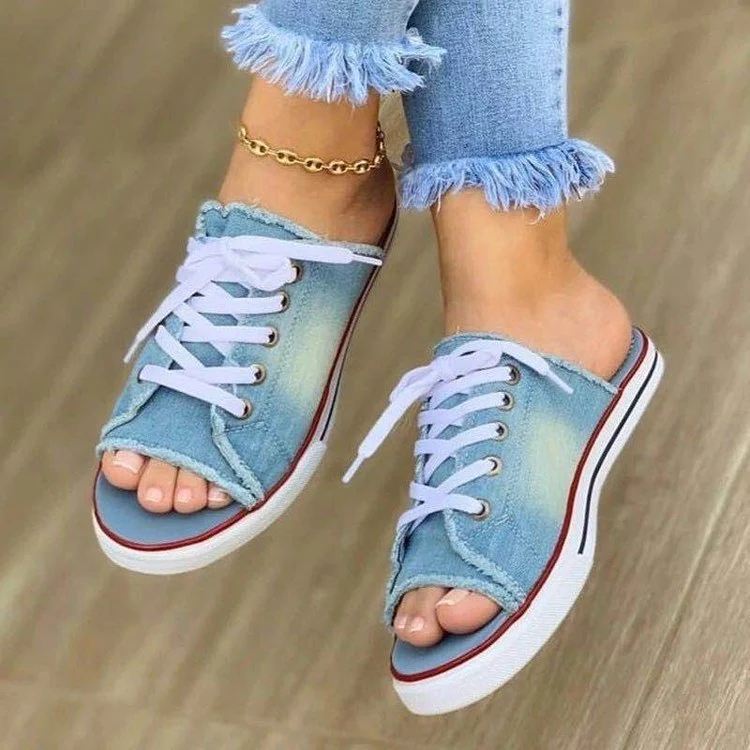 Damen Slip-On Sneakers im modernen Denim-Stil mit offenem Zehenbereich Nord Taschen