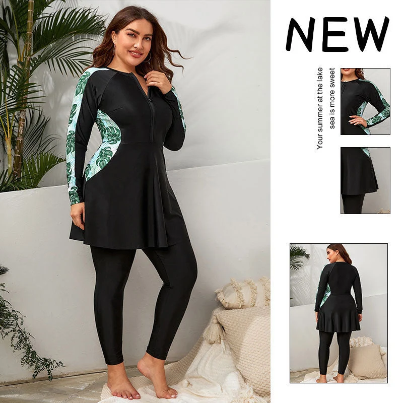 Damen Eleganter Sport Badeanzug mit langem Arm und modischem Schnitt