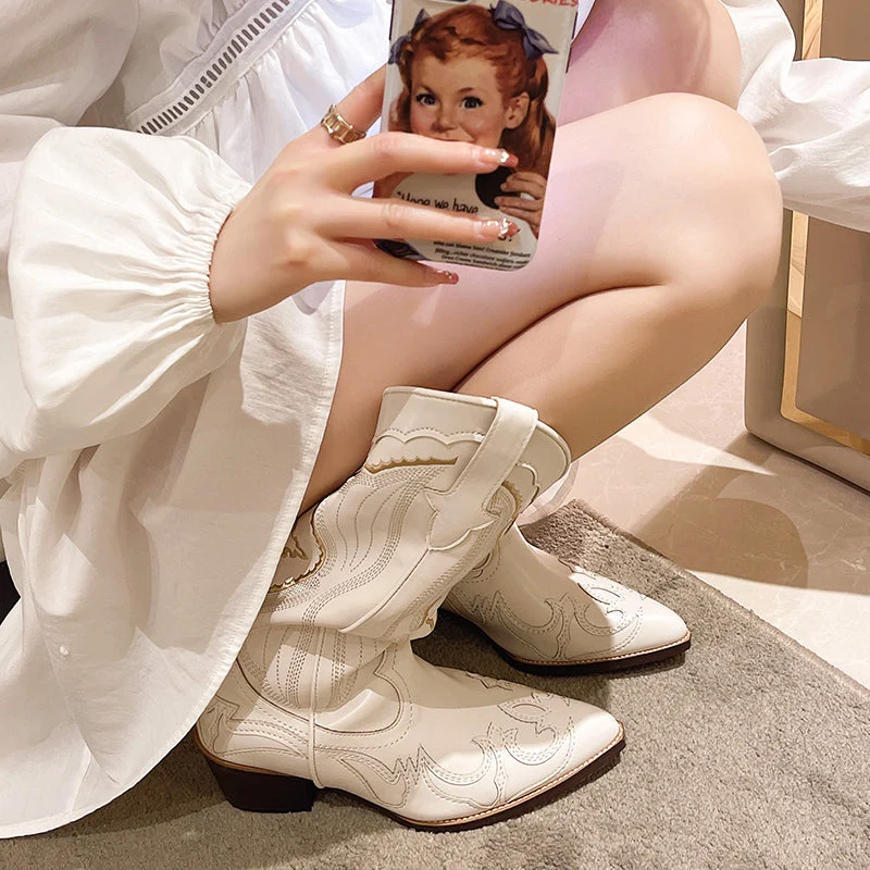 Bestickte Leder Westenstiefel für Damen