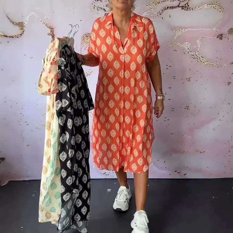 Damen Hemdblusenkleid mit einzigartigem Muster und lässigem Schnitt