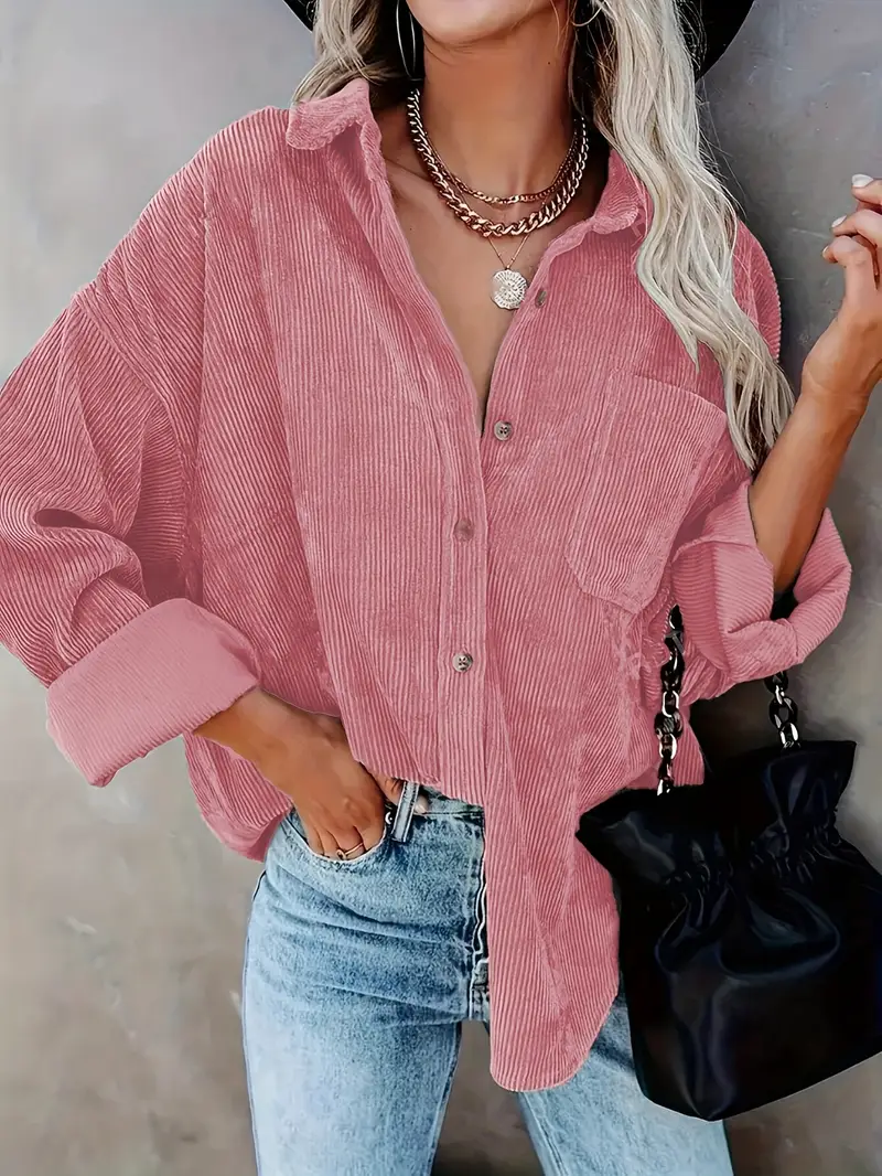 Cordhemd Langarm Bluse für Frauen