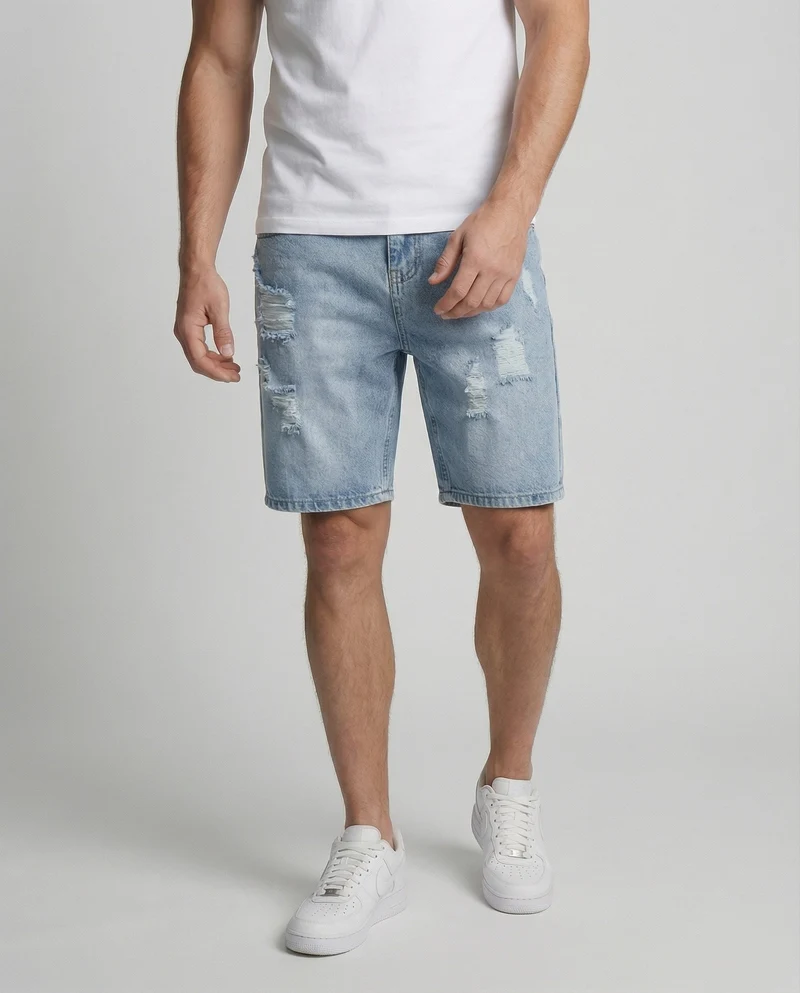 Herren Denim-Bermuda Knielang Riss Fünf-Taschen