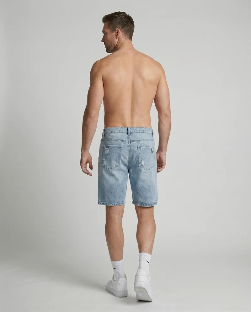 Herren Denim-Bermuda Knielang Riss Fünf-Taschen